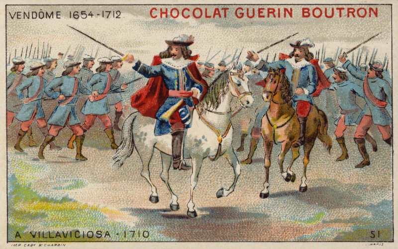 Hertigen av Vendome i slaget vid Villaviciosa (chromolitho) av French School