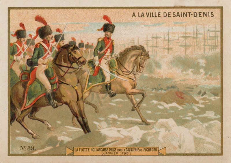 Den holländska flottan tillfångatagen av franskt kavalleri, januari 1795 av French School
