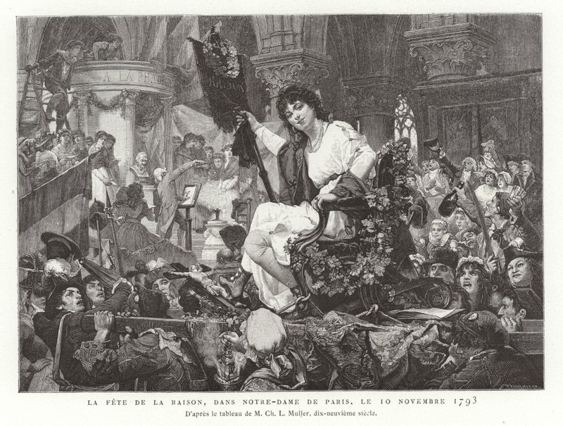 Förnuftets festival i Notre Dame de Paris, 10 november 1793 av French School