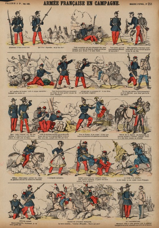 Franska armén på landsbygden (färgad gravyr) av French School