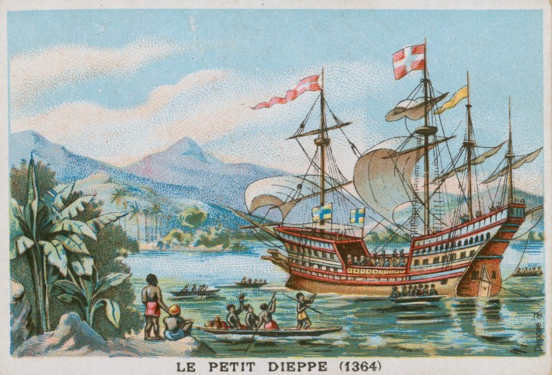 Det franska skeppet Petit Dieppe utanför Västafrika, 1364 av French School