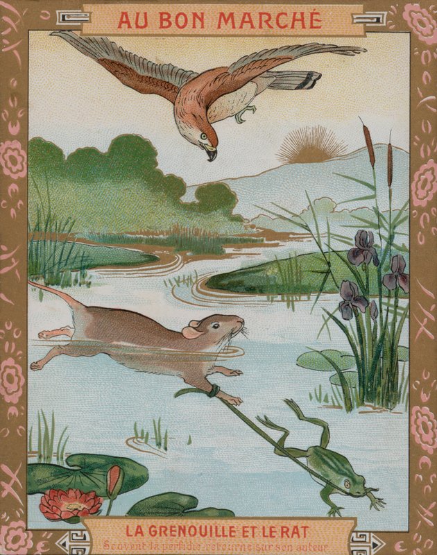 Grodan och musen, en av Aesops fabler (chromolitho) av French School