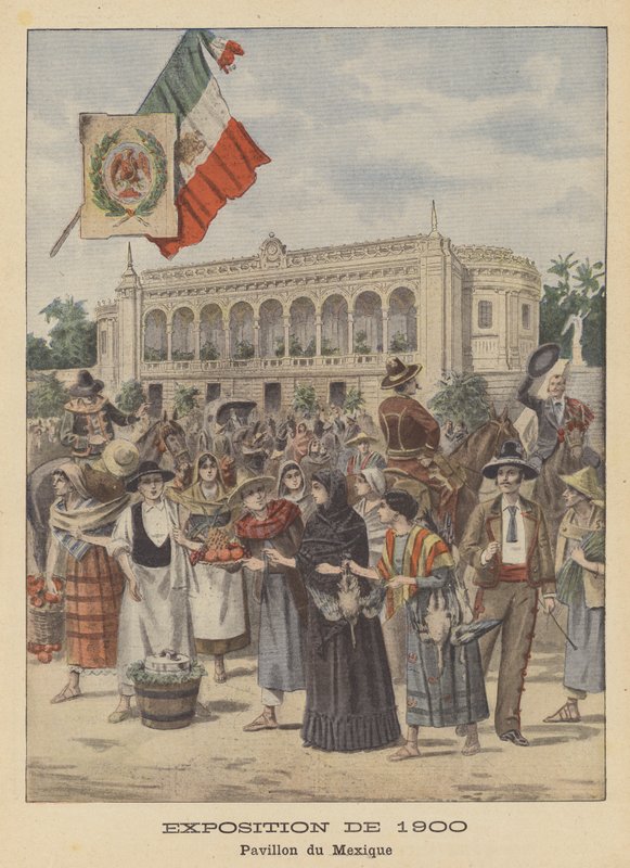 Den mexikanska paviljongen vid Exposition Universelle 1900 i Paris (färg litho) av French School