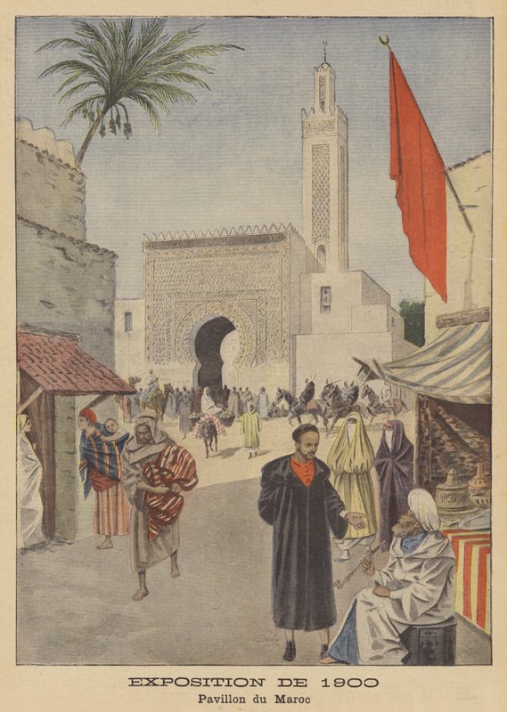 Den marockanska paviljongen vid Exposition Universelle 1900 i Paris (färg litho) av French School