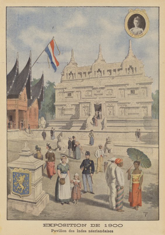 Paviljongen i Nederländska Ostindien vid Exposition Universelle 1900 i Paris (färg litho) av French School