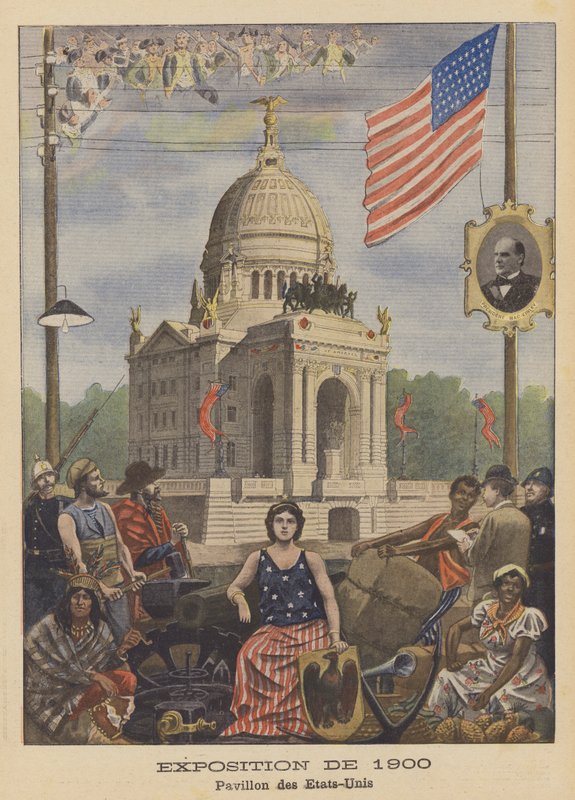 Förenta staternas paviljong vid Exposition Universelle 1900 i Paris (färg litho) av French School