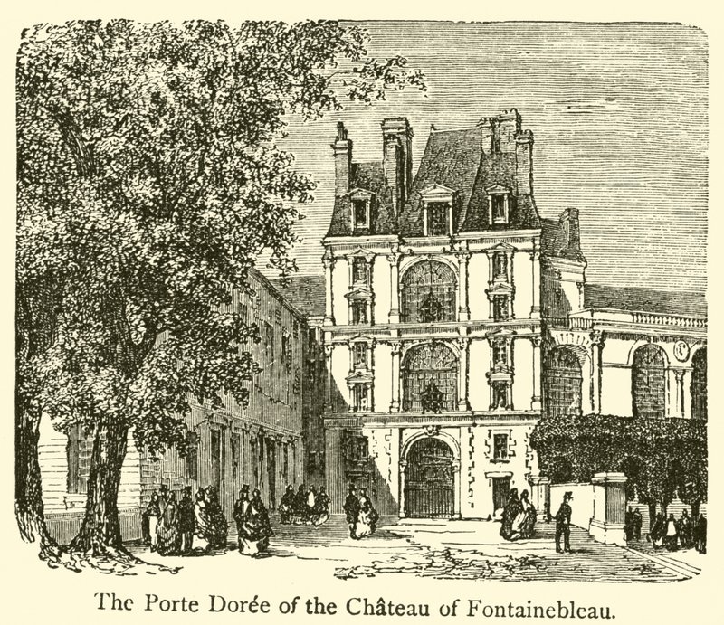 Porte Doree i slottet Fontainebleau (gravyr) av French School