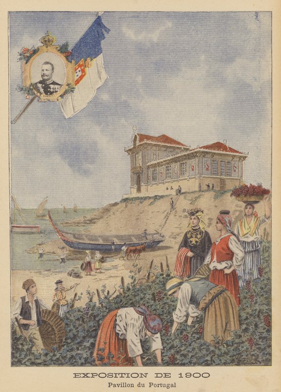 Den portugisiska paviljongen vid Exposition Universelle 1900 i Paris (färg litho) av French School