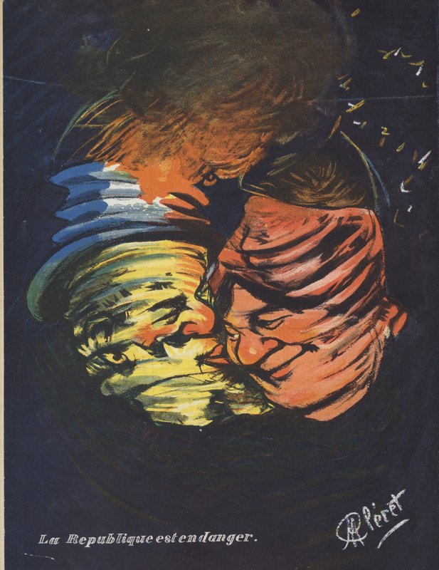 Republiken är i fara. Illustration för Le Rire (färg litho) av French School