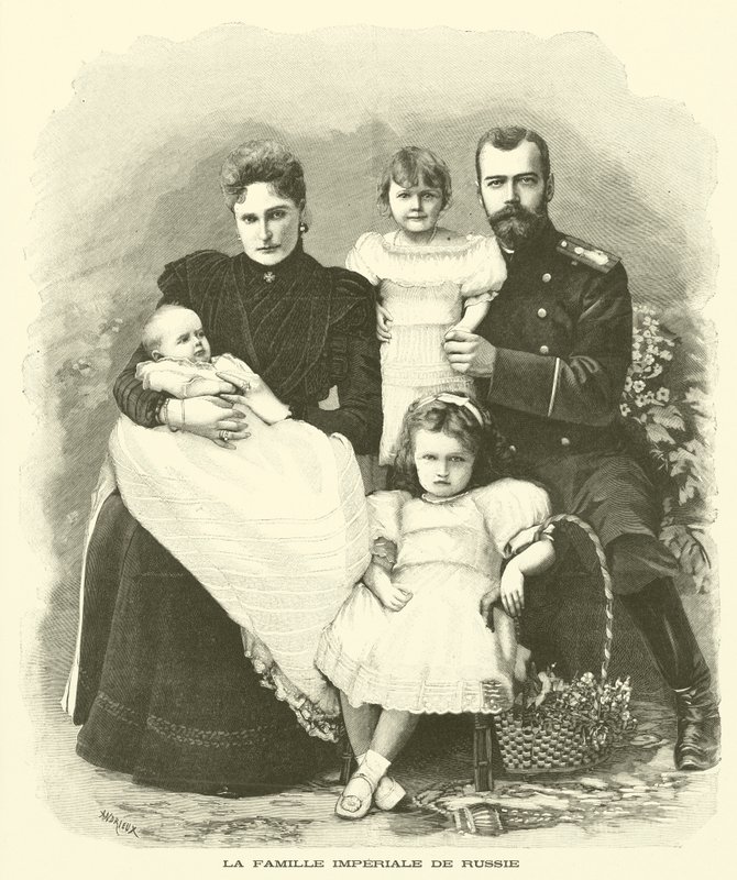 Den ryska kejserliga familjen (gravyr) av French School