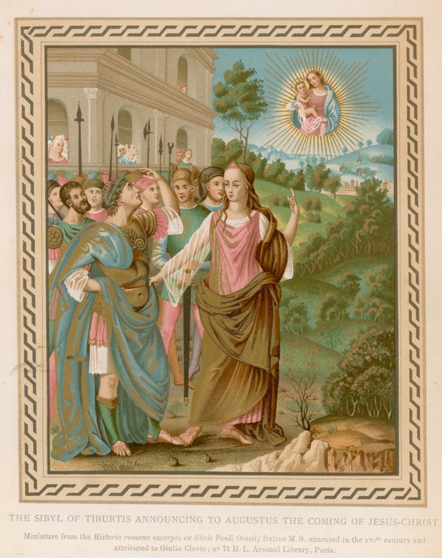 Tiburtis sibylla som tillkännager för Augustus Jesu Kristi ankomst (chromolitho) av French School