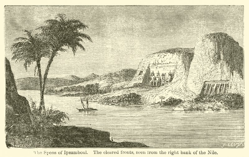 Ipsambouls Speos, de rensade fronterna, sett från Nilens högra strand (gravyr) av French School
