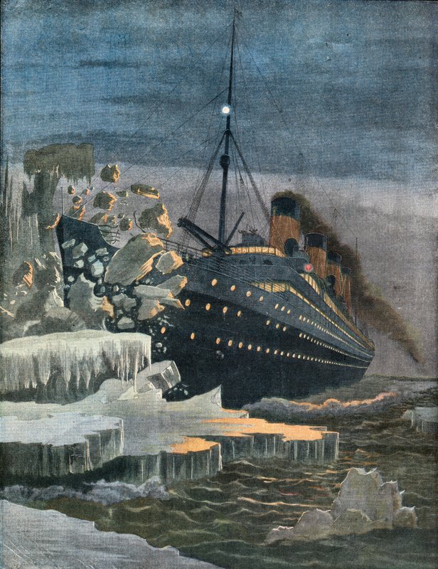 Titanic kolliderar med ett isberg. av French School