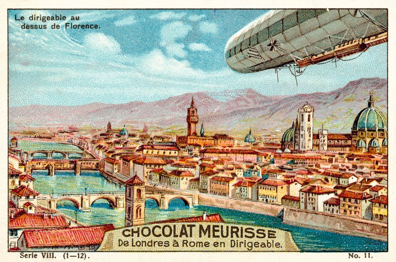 Luftskeppet ovanför Florens (chromolitho) av French School