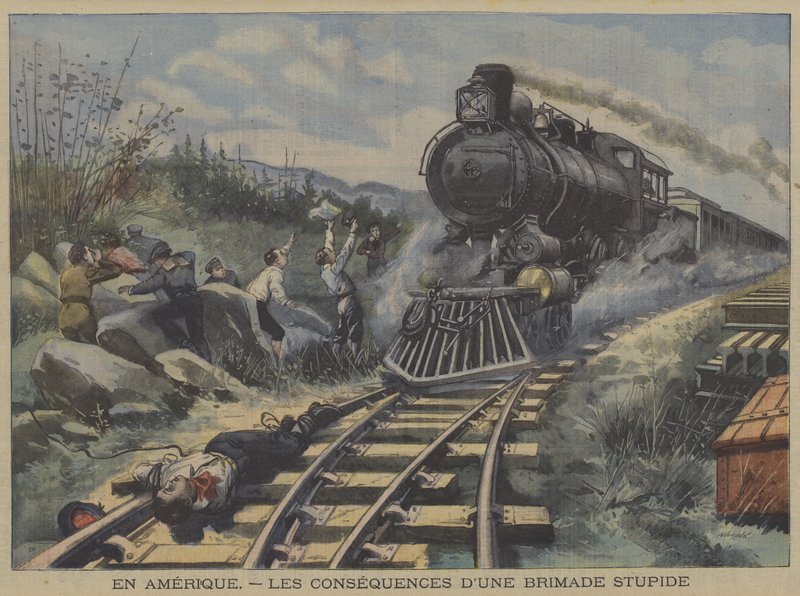 Konsekvenserna av en dum mobbning i Amerika (färg litho) av French School