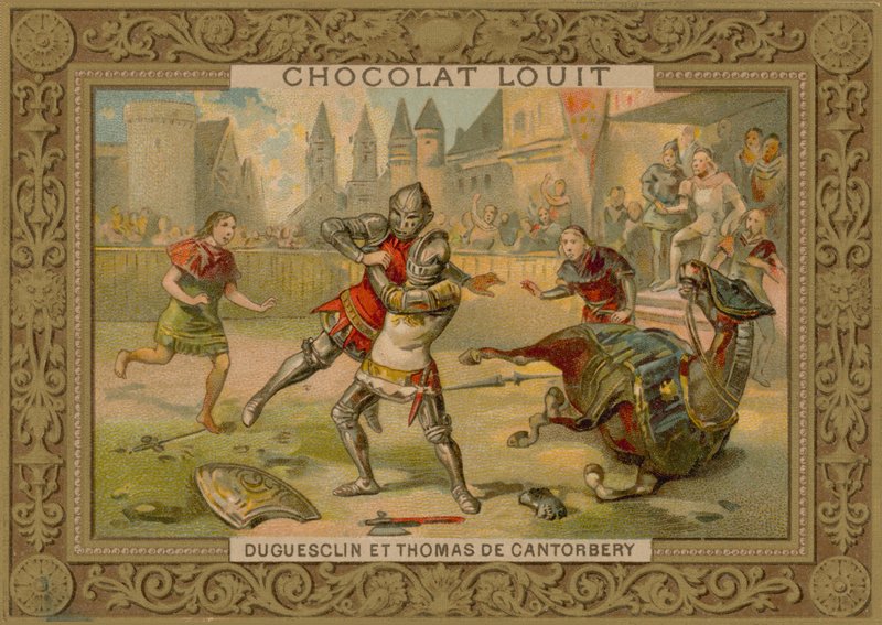 Duellen mellan Bertrand Du Guesclin (ca 1320-1380) och Thomas av Canterbury av French School