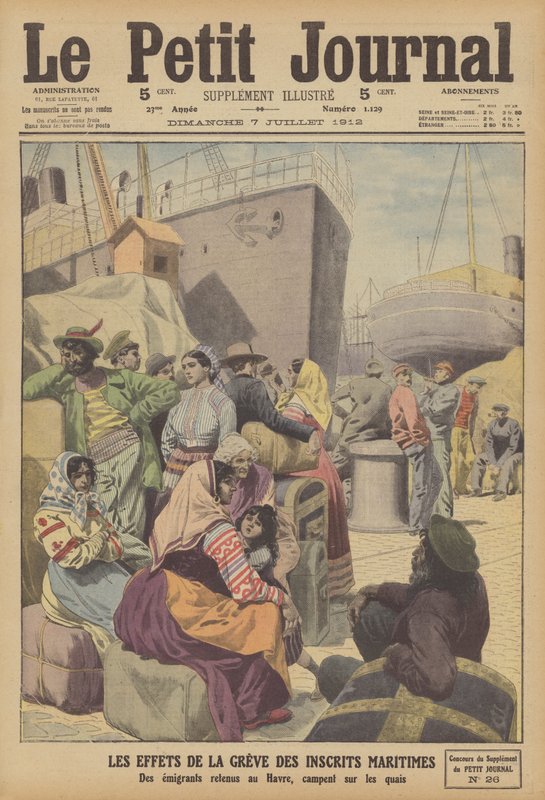 Effekterna av sjöfartsstrejken i Frankrike (färg litho) av French School