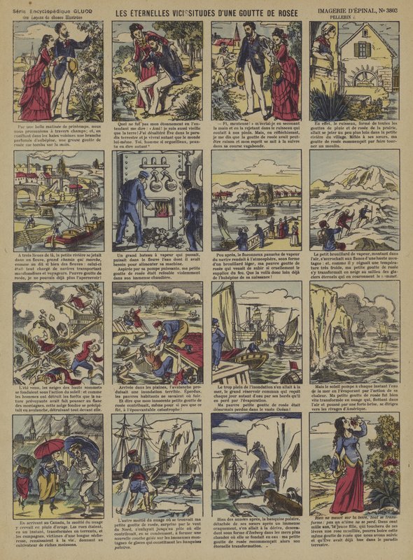 En daggdroppes eviga växlingar (färg litho) av French School