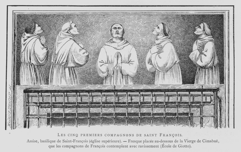 De första fem följeslagarna till den helige Franciskus av Assisi (litho) av French School