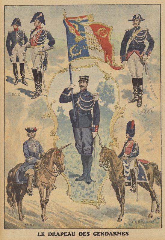De franska gendarmernas flagga (färg litho) av French School