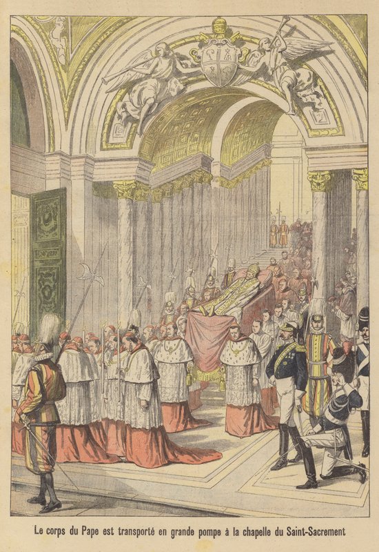 Begravningen av påven Leo XIII (färglitografi) av French School