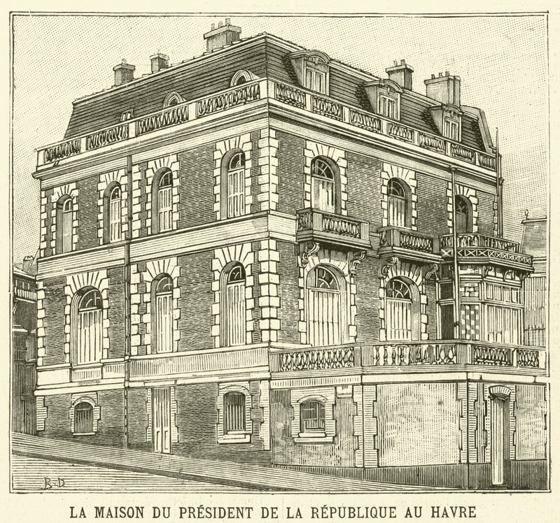 Frankrikes presidents hus i Le Havre (gravyr) av French School