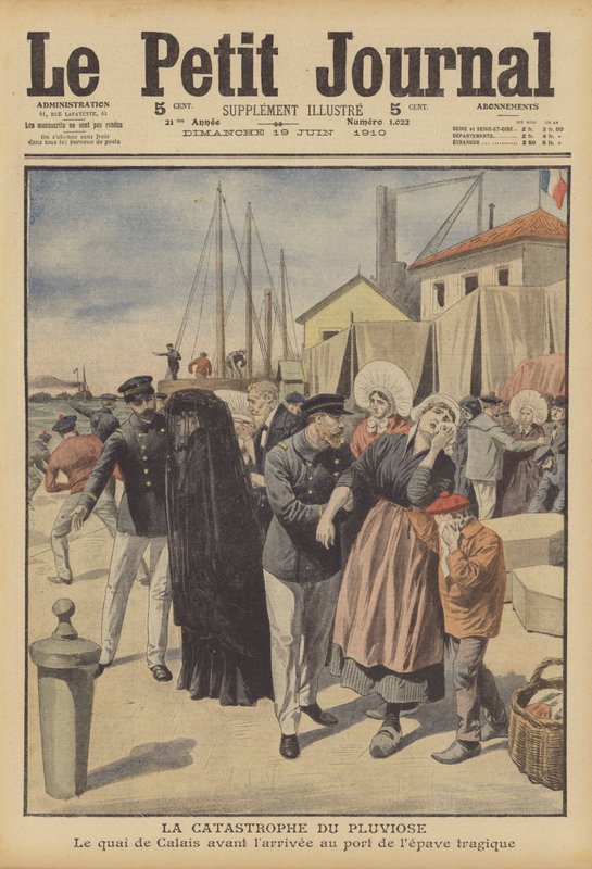 Förlusten av den franska marinens ubåt Pluviose (färg litho) av French School