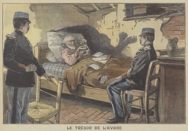 Snålens skatt (färg litho) av French School
