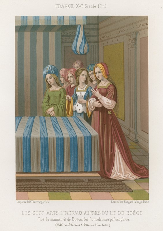 De sju fria konsterna vid Boethius säng av French School
