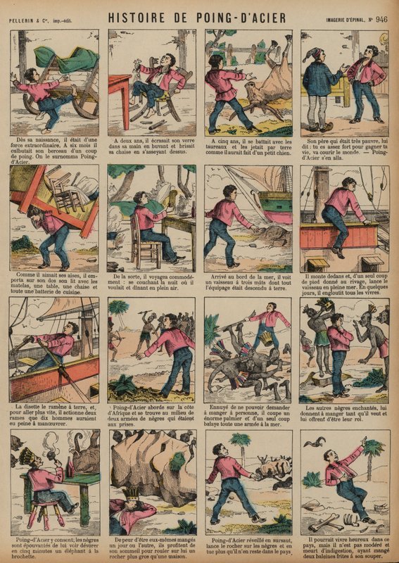 Historien om Steel Fist (färgad gravyr) av French School