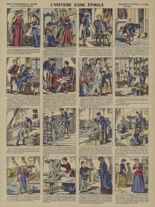 Historien om en säkerhetsnål (färg litho) av French School