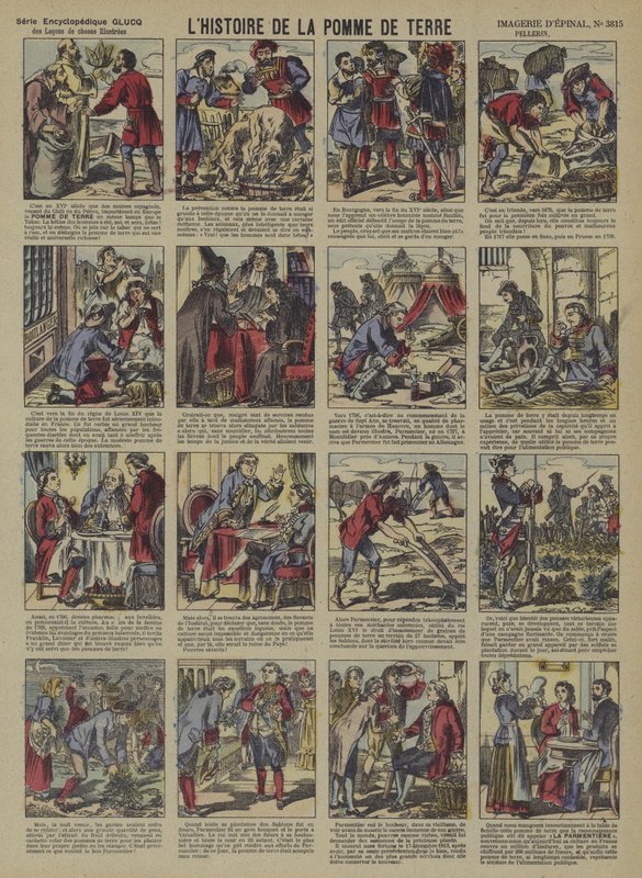 Historien om potatisen (färg litho) av French School