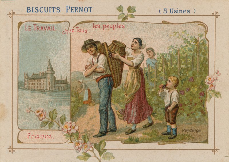 Arbetet av folket illustration på en kexetikett av French School