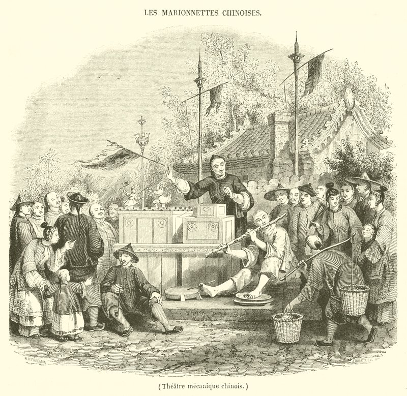 Kinesisk mekanisk teater (gravyr) av French School