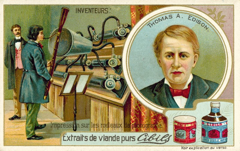 Thomas A Edison, uppfinnare - spelar in en fonograf av French School