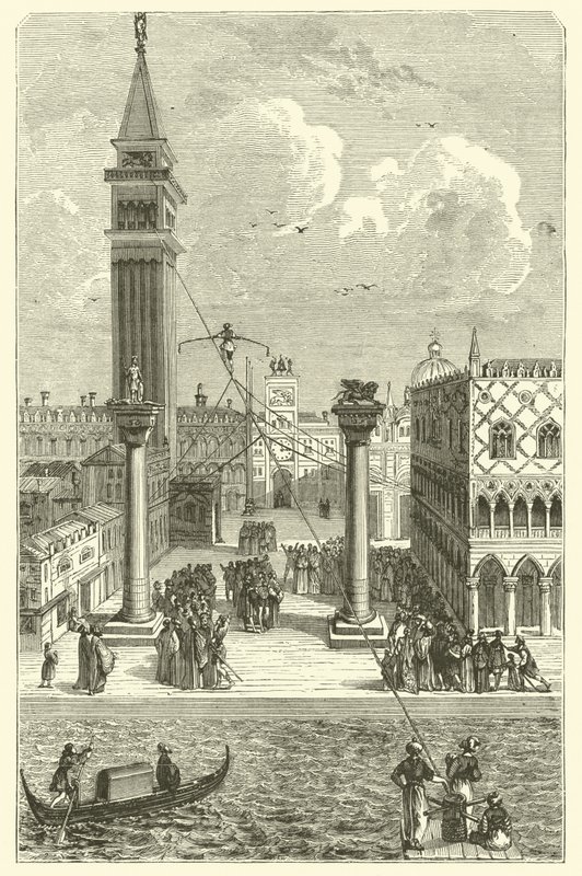 Spännrullare i Venedig (gravyr) av French School
