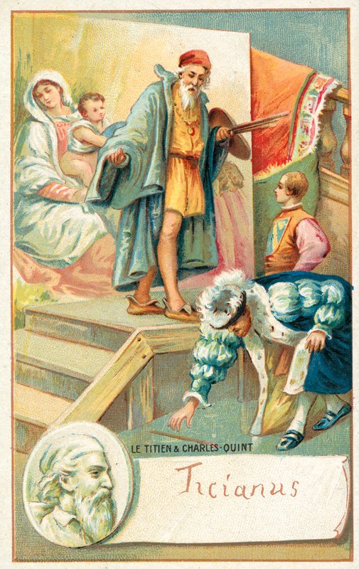 Tizian och kejsar Karl V (chromolitho) av French School