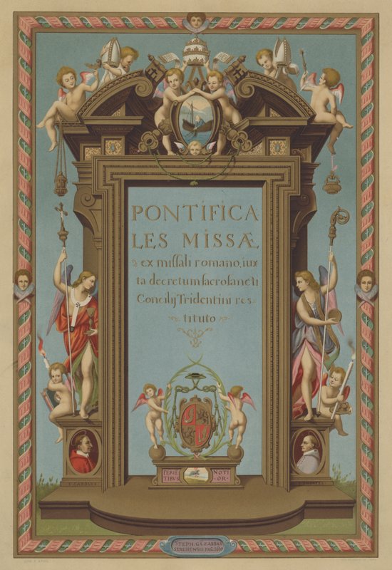 Titelsida till Missal Pontifical (chromolitho) av French School