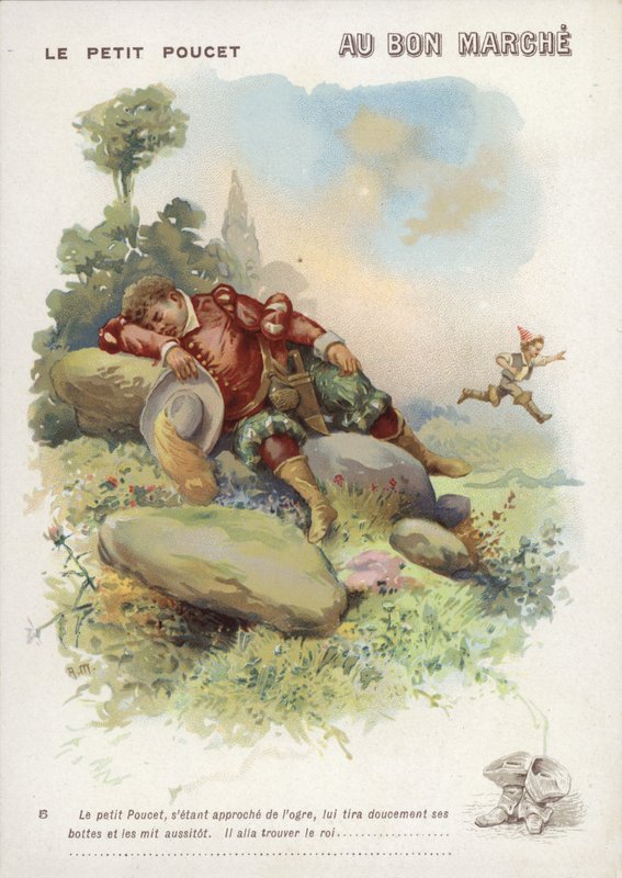 Tom Thumb, pojke som håller pengapåsar av French School