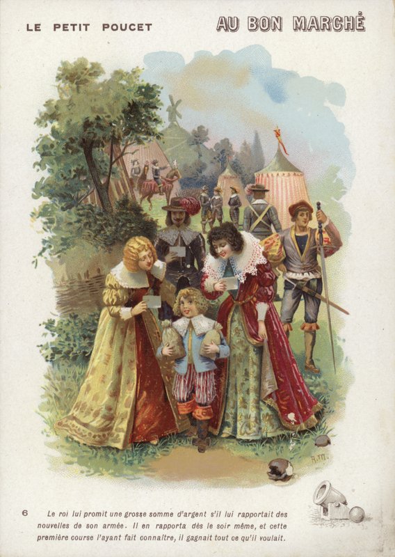 Tom Thumb, pojke som håller pengapåsar av French School