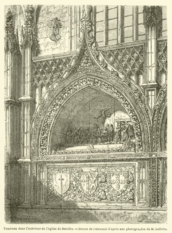 Grav inne i kyrkan i Batalha (gravyr) av French School