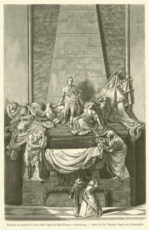Graven av marskalken av Saxe, i kyrkan Saint-Thomas, i Strasbourg (gravyr) av French School