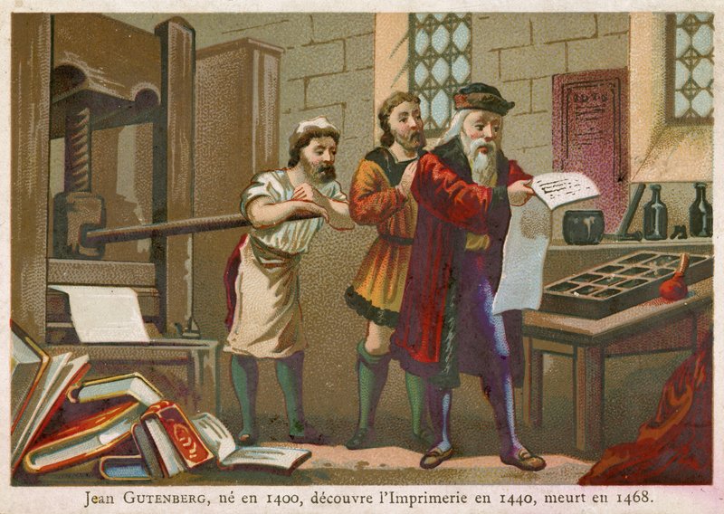Handelskort föreställande Johann Gutenberg av French School