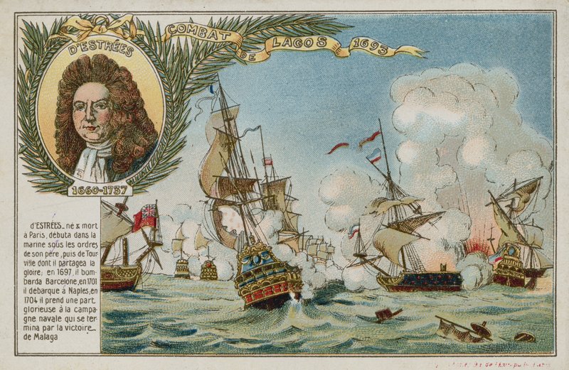 Byteskort med en bild som föreställer slaget vid Lagos av French School