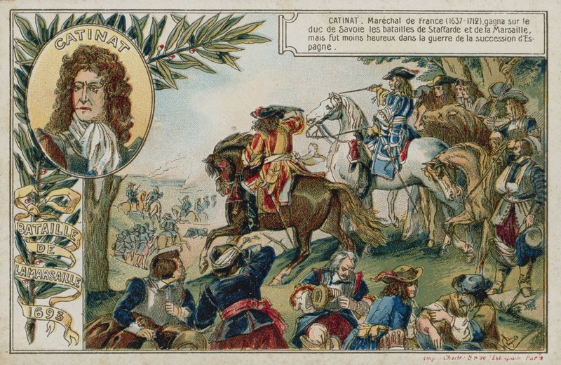 Byteskort med en bild som föreställer slaget vid Marsaglia av French School