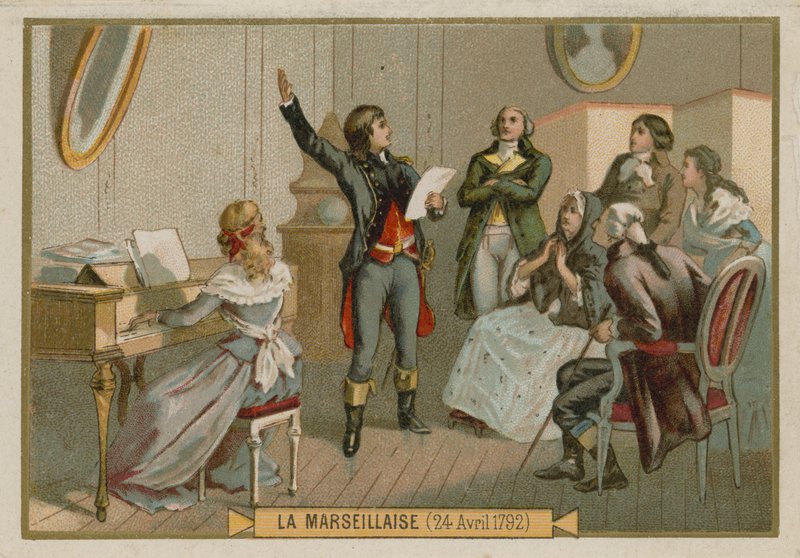 Byteskort med en bild av Rouget de Lisle av French School