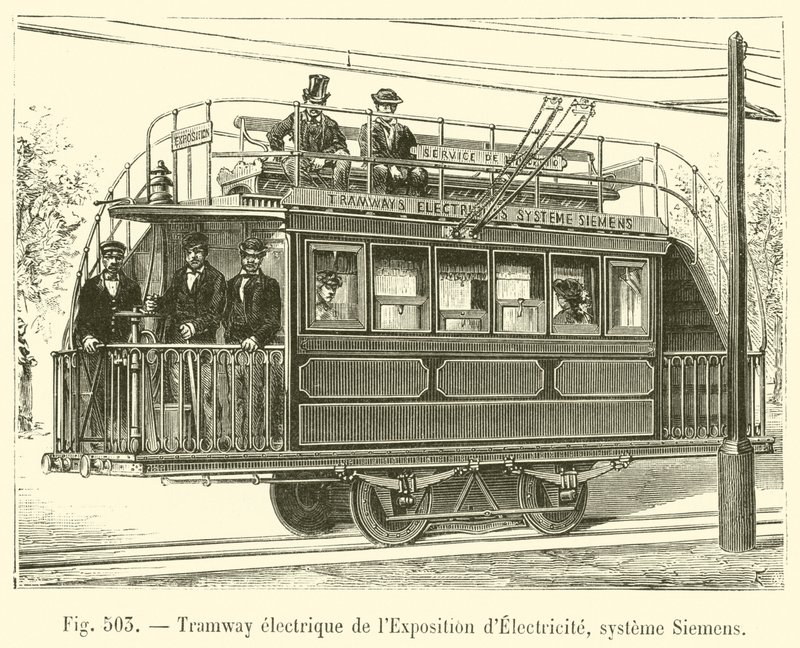 Elektrisk spårväg för elmässan, Siemens system (gravyr) av French School