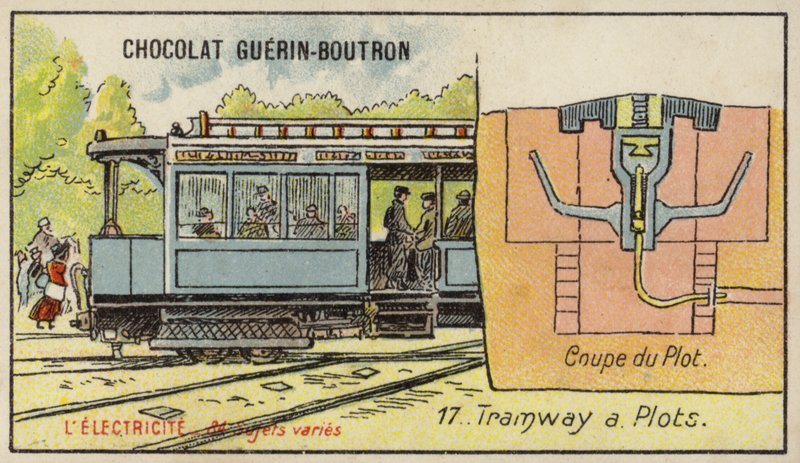 Spårväg med elektrifierad järnväg (chromolitho) av French School