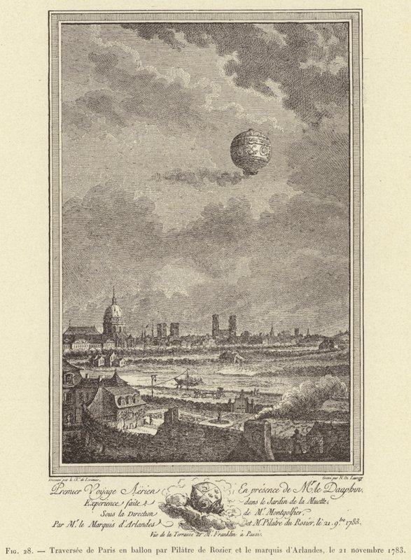 Korsning av Paris i en ballong av Pilatre de Rozier och markisen d