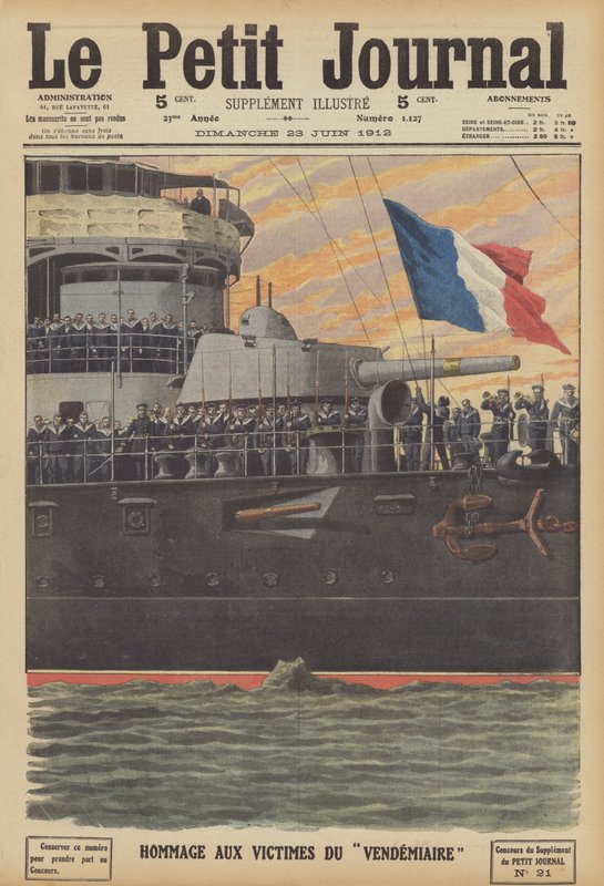 Hyllning till offren för förlisningen av den franska ubåten Vendemiaire (färg litho) av French School